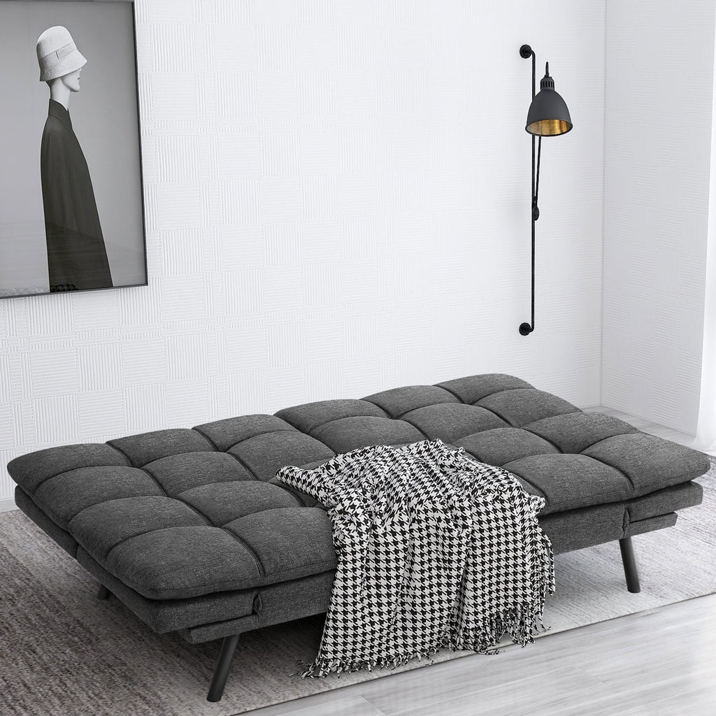 Memory Foam Futon Sofa Bed with Adjustable Armrests and Backrest, Gray I588017