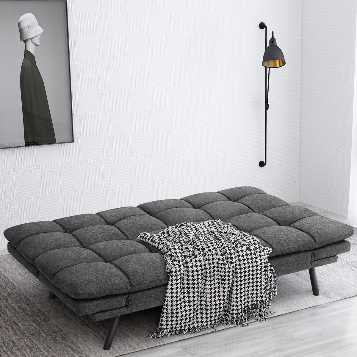 Memory Foam Futon Sofa Bed with Adjustable Armrests and Backrest, Gray I588017