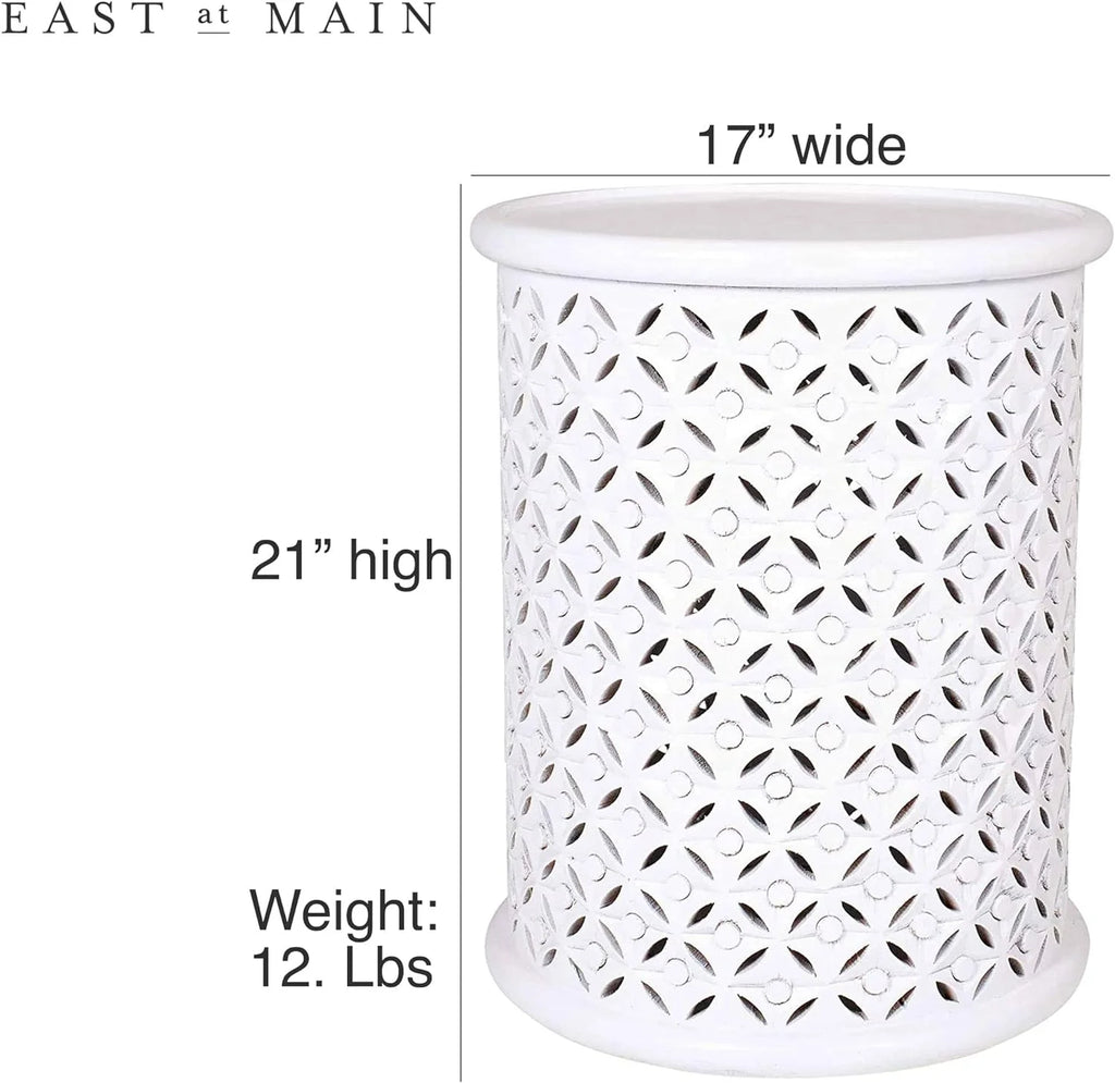 White Solid Wood Drum End Table P209