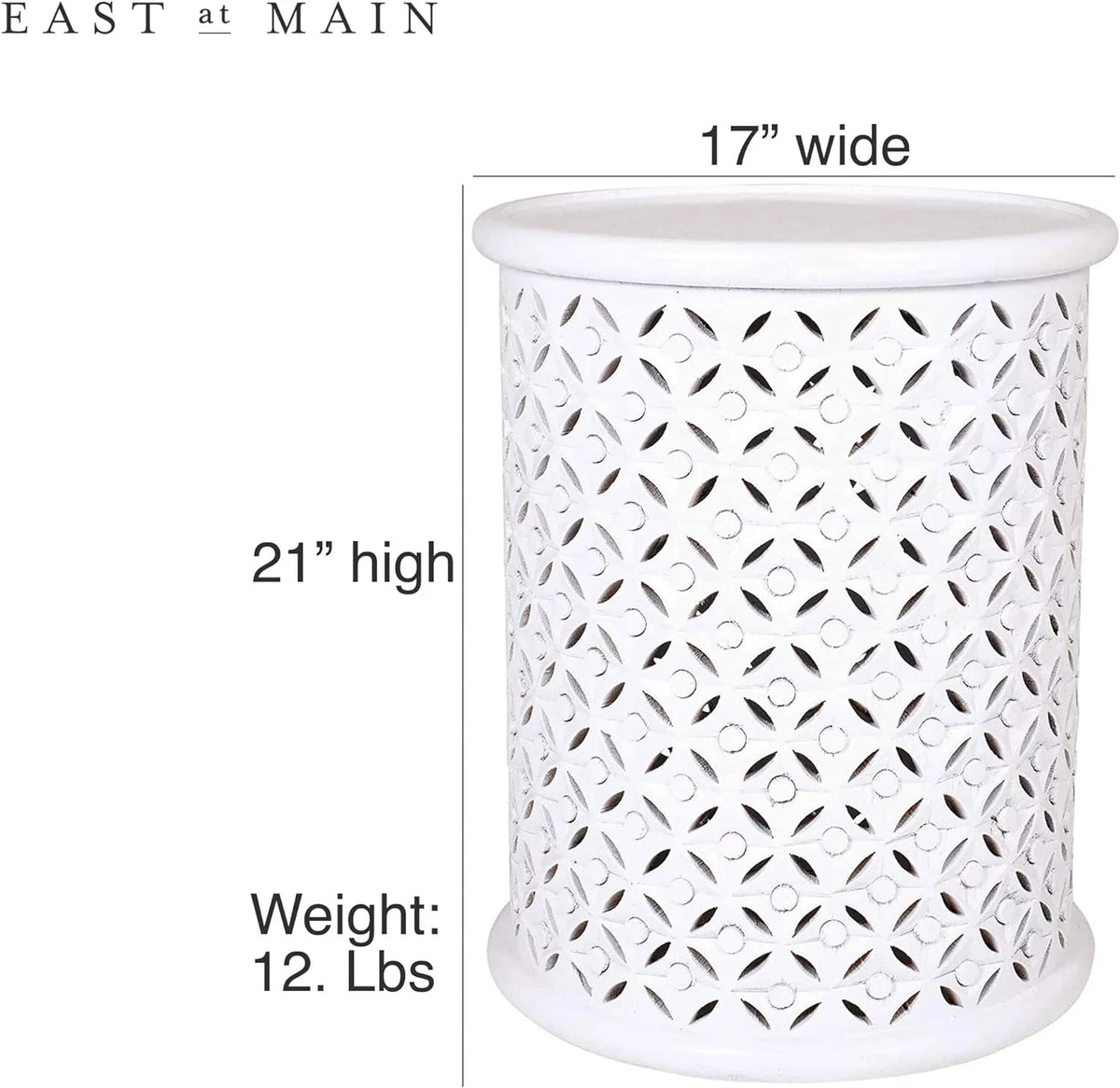 White Solid Wood Drum End Table P209