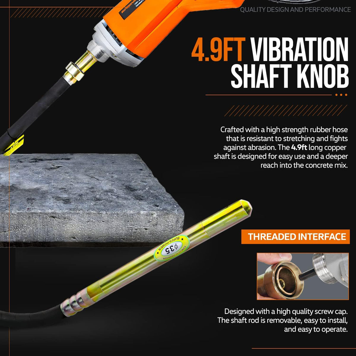 Concrete Vibrating Power Tool with 4.9 Ft Flex Hose Immersion Shaft U7173