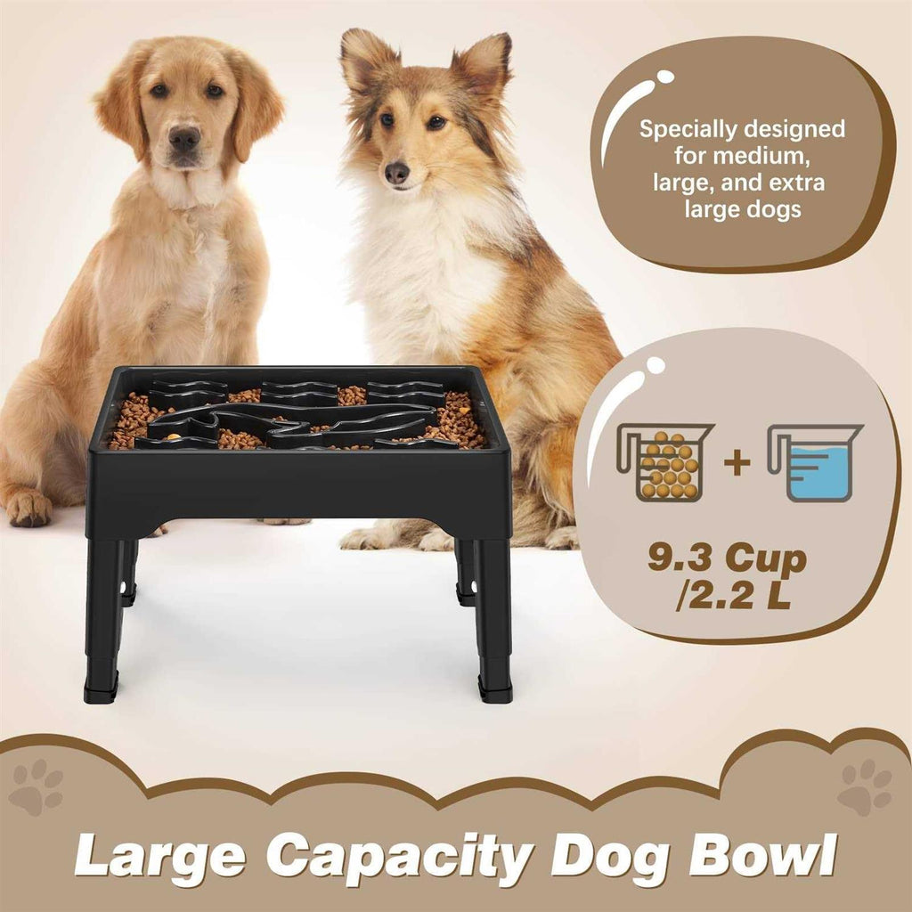 9 Cups Raised Slow Feeder Dog Bowls with 4 Adjustable Heights C65073