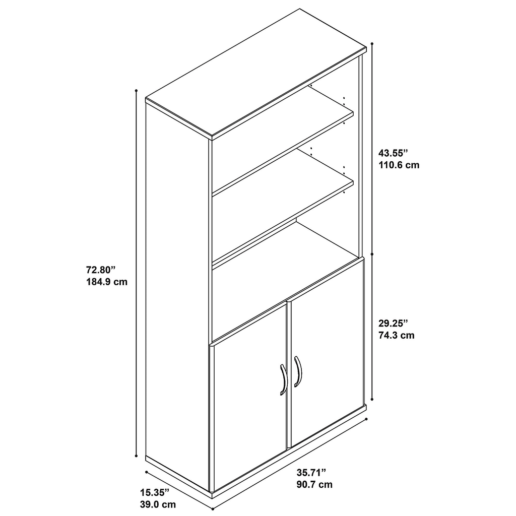 Cherry 5 Shelf Bookcase with Doors W6194