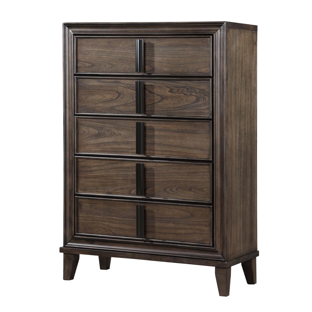 Contemporary Wood 5-Drawer Chest in Dark Brown N17176