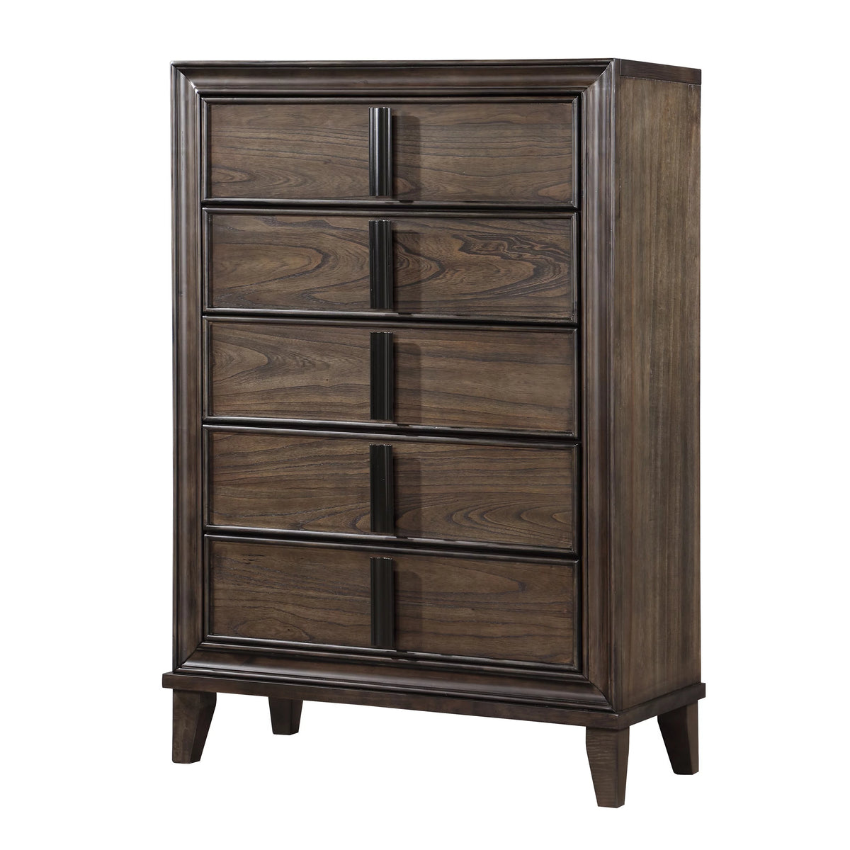 Contemporary Wood 5-Drawer Chest in Dark Brown N17176