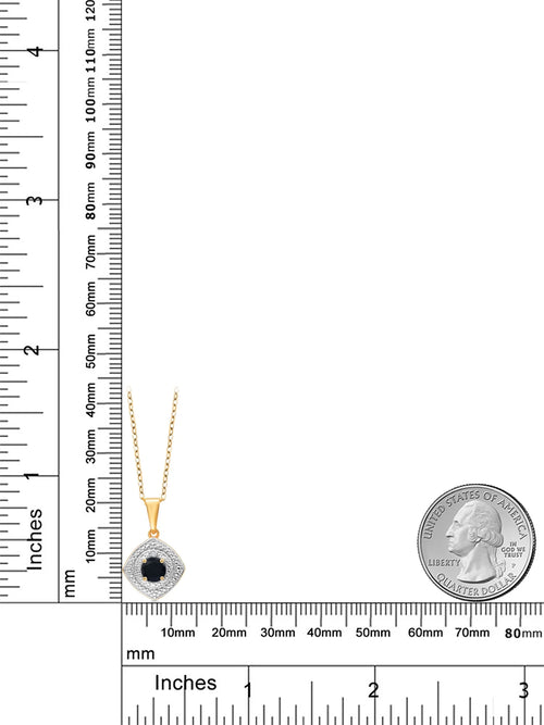 0.48 Ct Black Onyx White Diamond 18K Yellow Gold Plated Silver Pendant with Chain Z562017