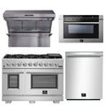 48 Inch Gas Burner Electric Oven Pro Range, Wall Mount Range Hood, Microwave Drawer, Dishwasher F944429