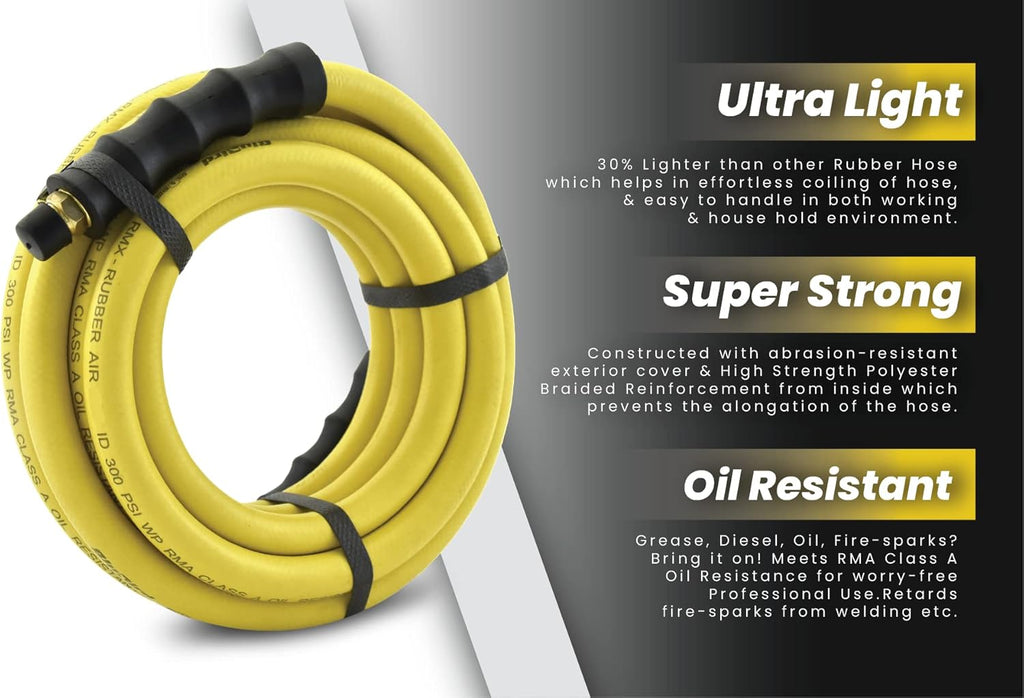 1/2" x 100' Class A Rubber Air Hose with Brass Fittings A74324
