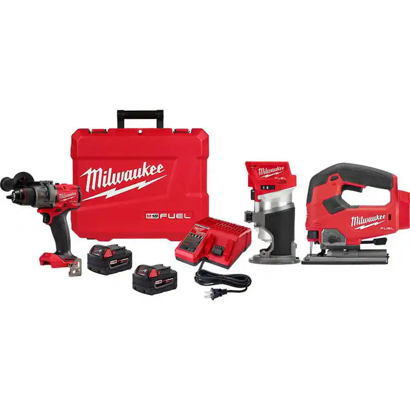 18-V Lithium-Ion Brushless Cordless 1/2 in. Hammer Drill Driver Kit with Router and Jig Saw Z312616