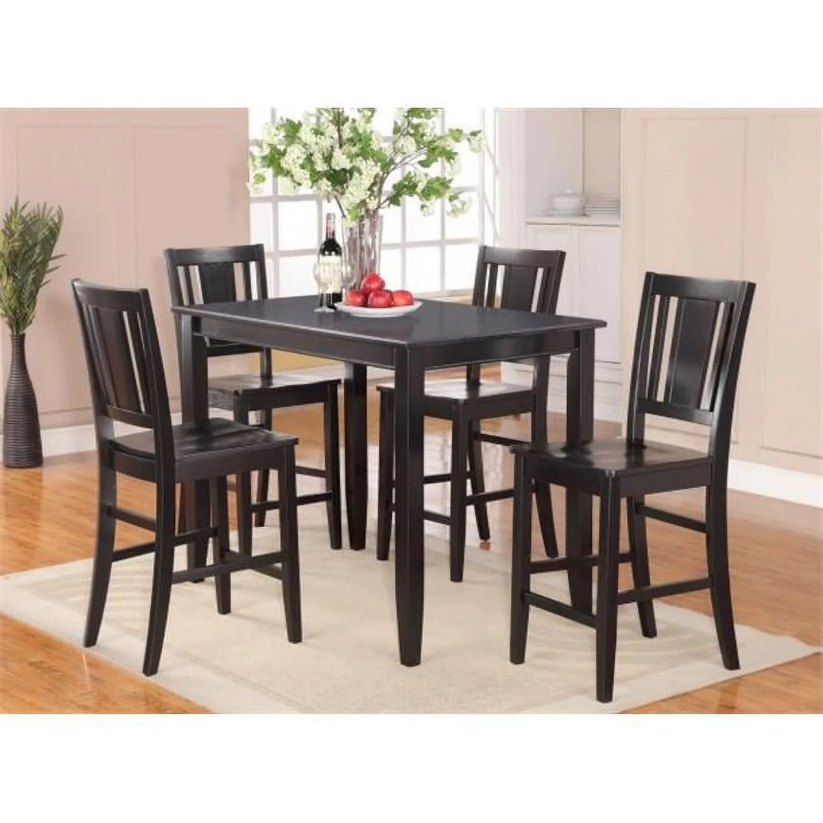 5 Pc Counter Height Table & 4 Stools with Wood Seat in Black Finish C886971