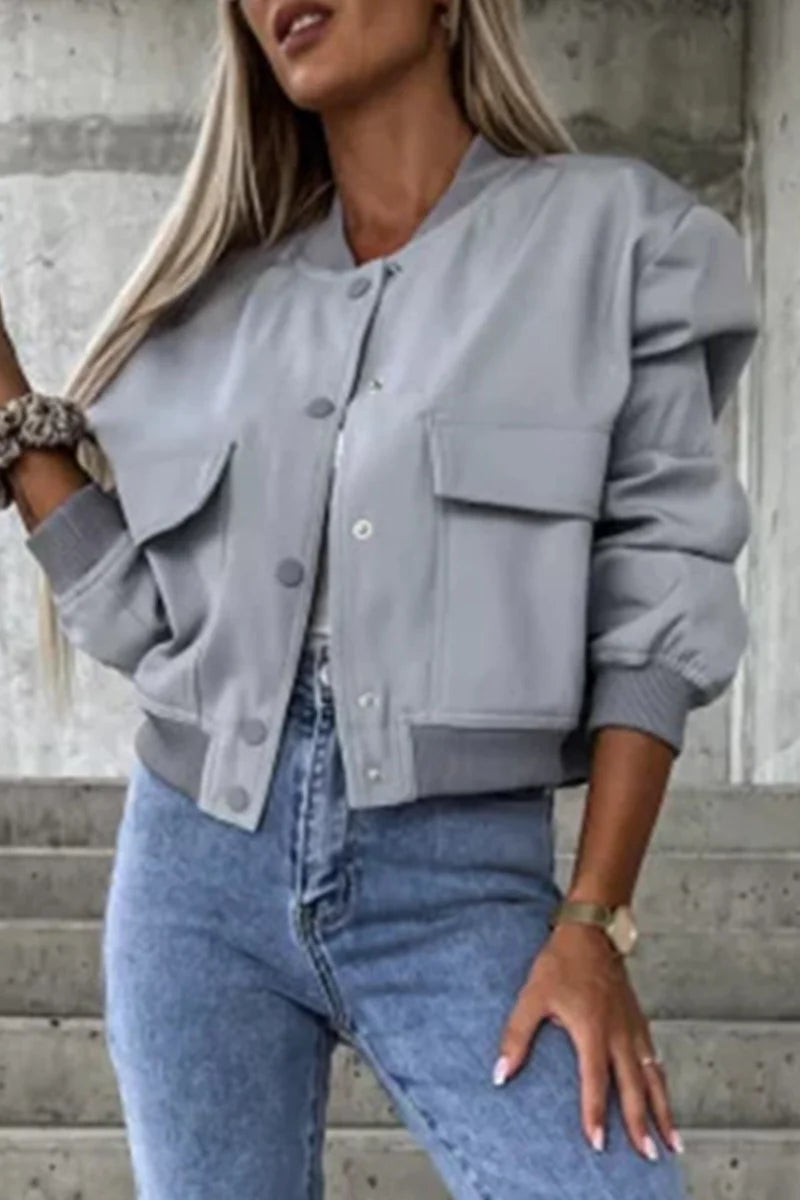 Solid Mandarin Collar Outerwear O155372