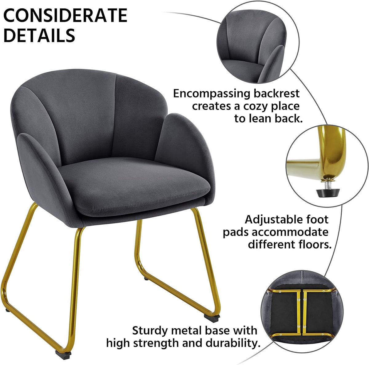 Dark Gray Velvet Barrel Accent Chair, Set Of 2 F21872