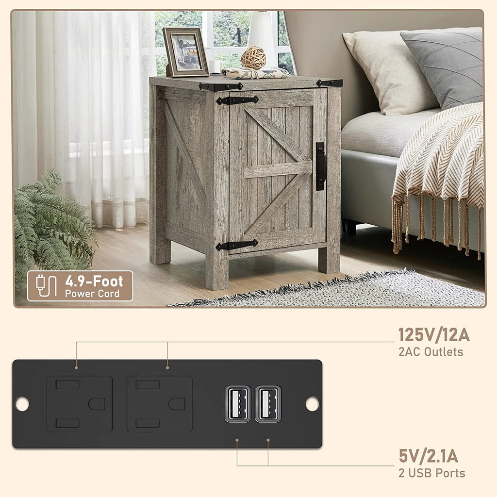 Farmhouse Square End Side Table with Charging Station R478