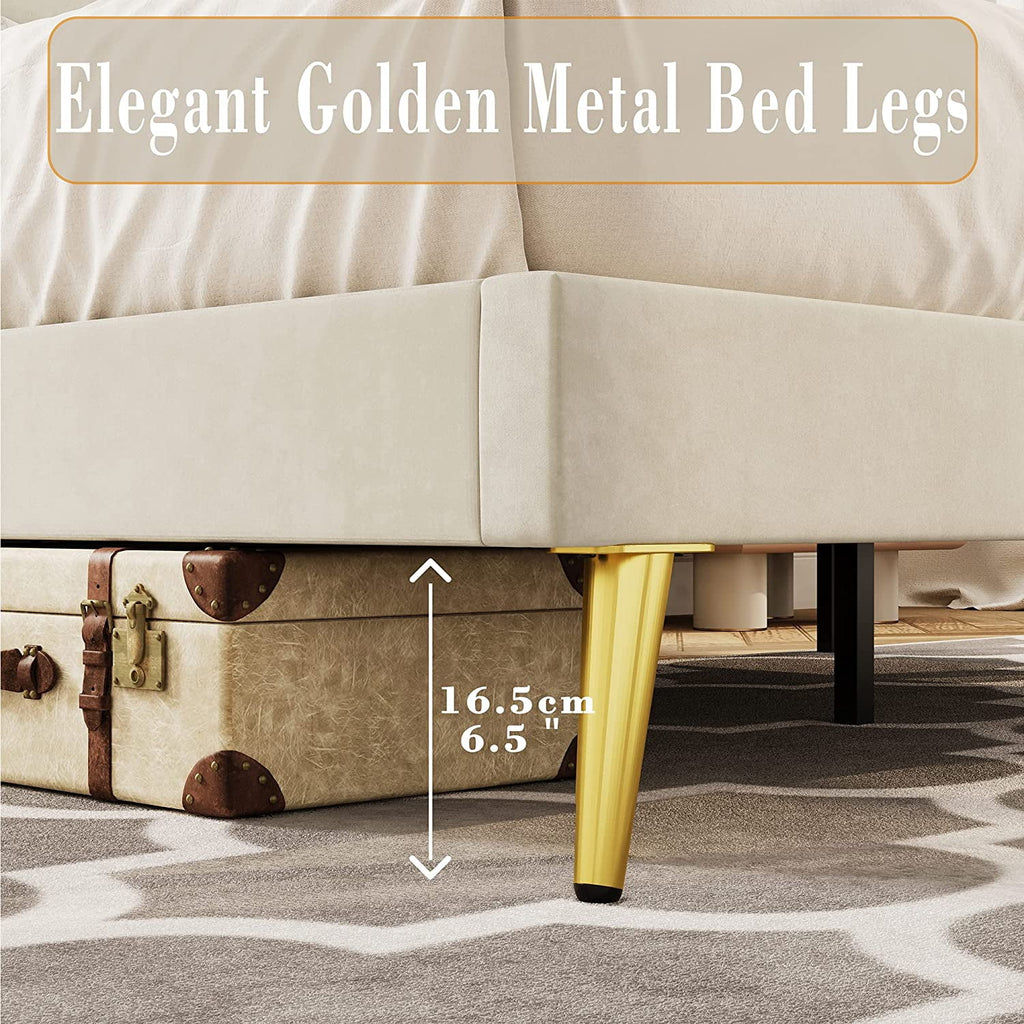 Beige Upholstered Wood Twin Bed Frame Q38375