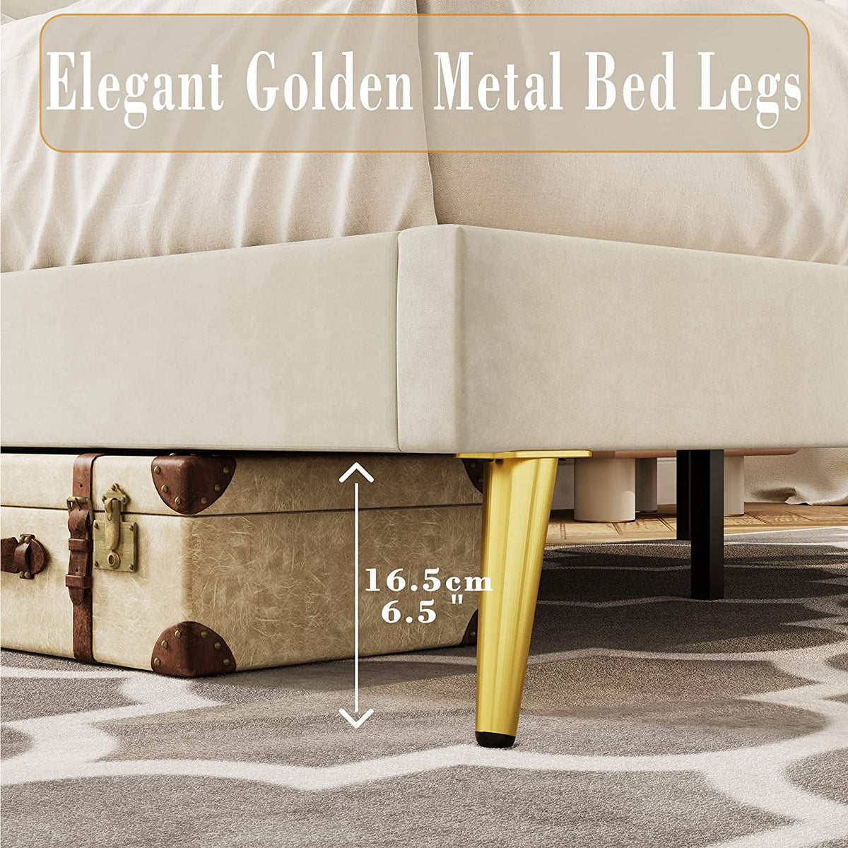 Beige Upholstered Wood Twin Bed Frame Q38375