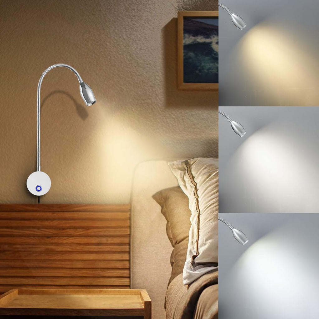 Set of 2 Chrome LED Reading Lamps with Touch Dimmer L825