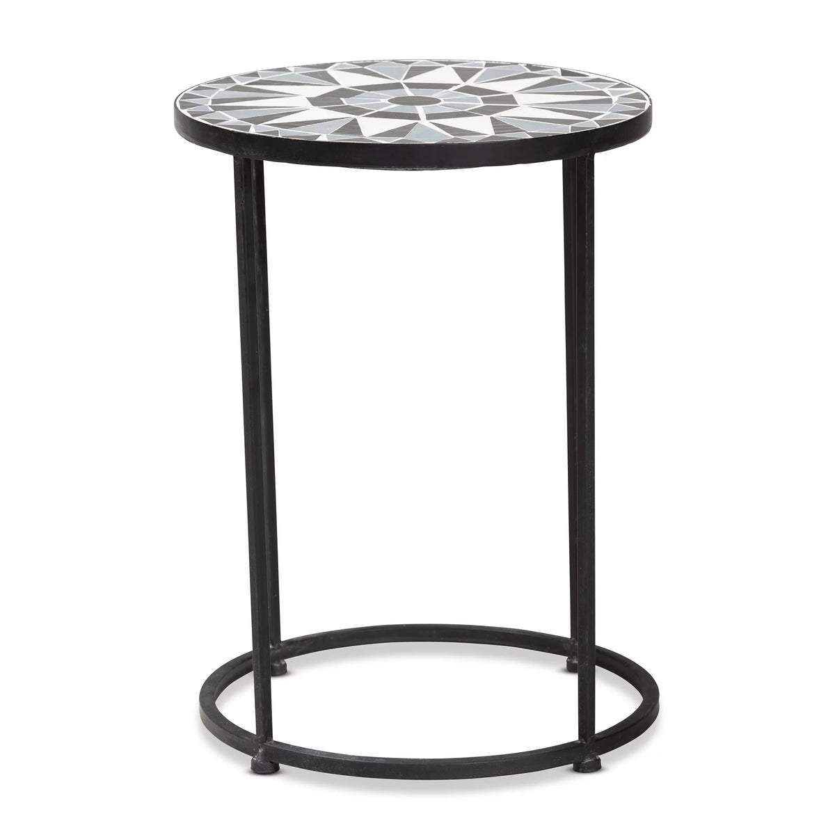 Multi-Colored Glass and Black Metal Outdoor Side Table I26320