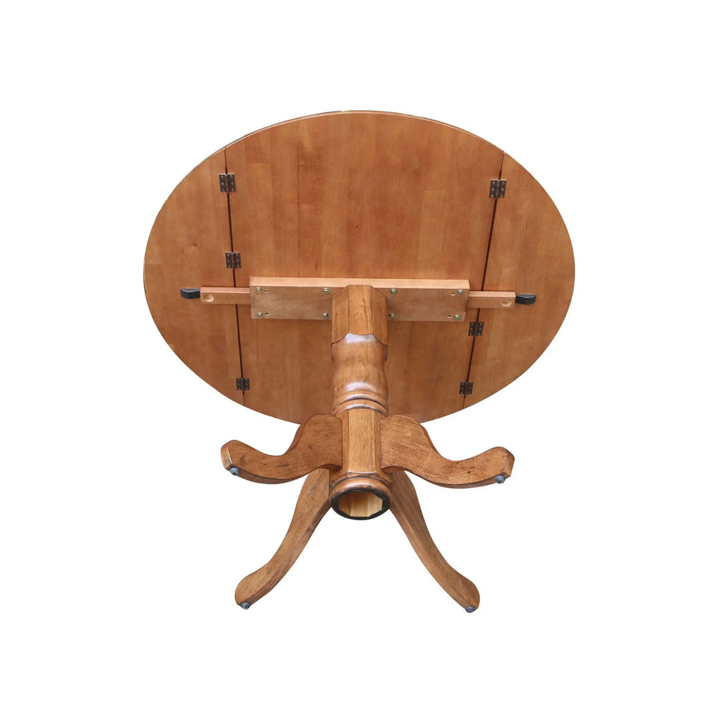 42" Round Solid Wood Dual Drop Leaf Pedestal Table W771