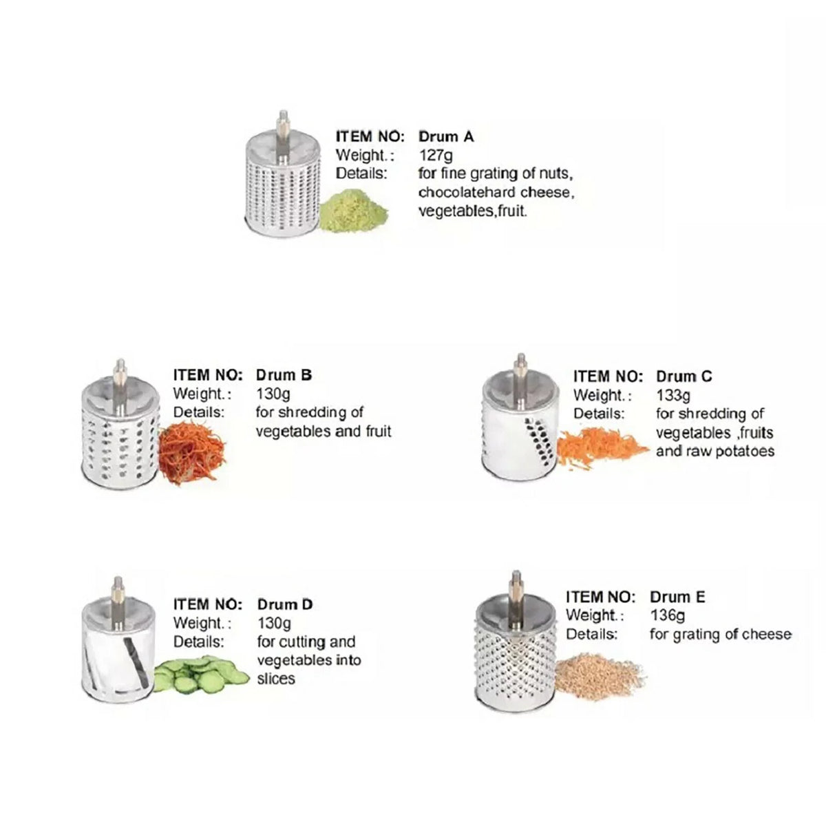 Stainless Steel Rotary Drum Grater with 5 Drums A846654