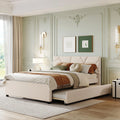 Beige Queen Size Upholstered Platform Bed with Twin Size Trundle K149432