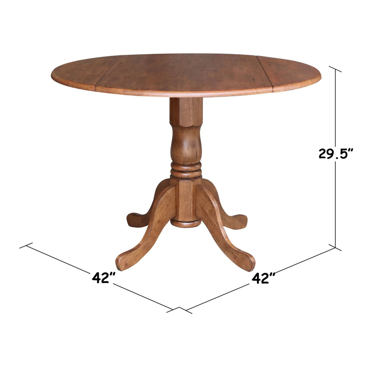 42" Round Solid Wood Dual Drop Leaf Pedestal Table W771