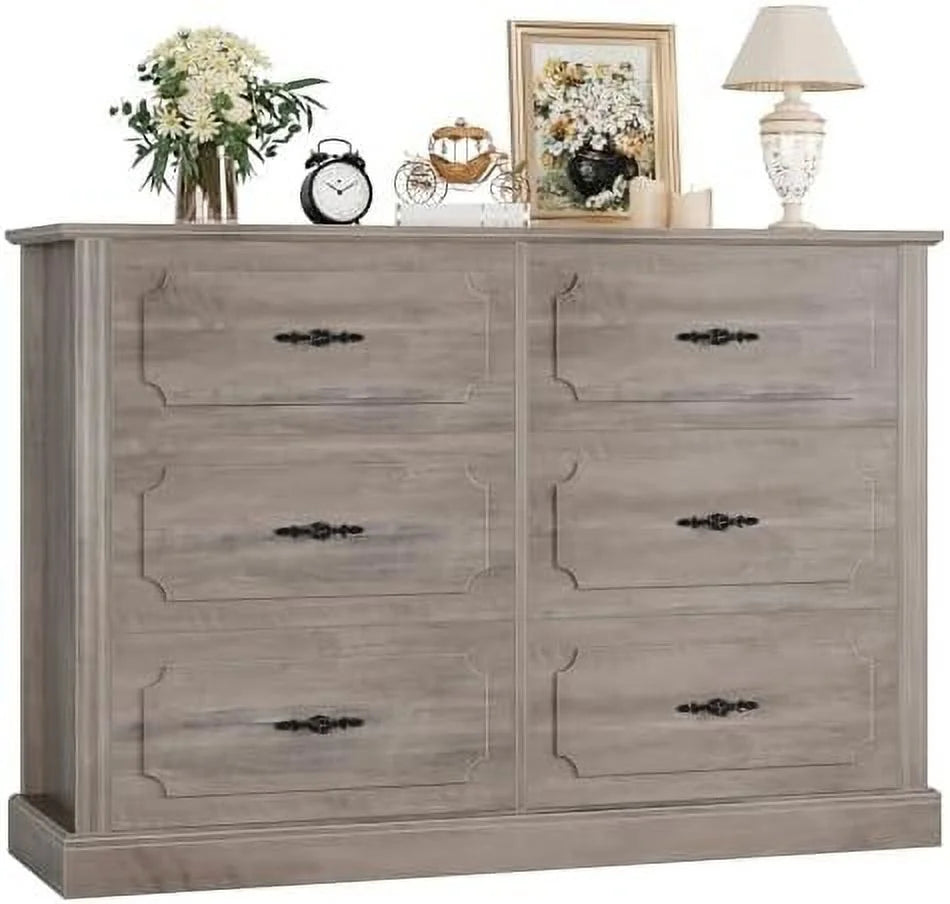 Grey 6 Drawer Wood Dresser J790255