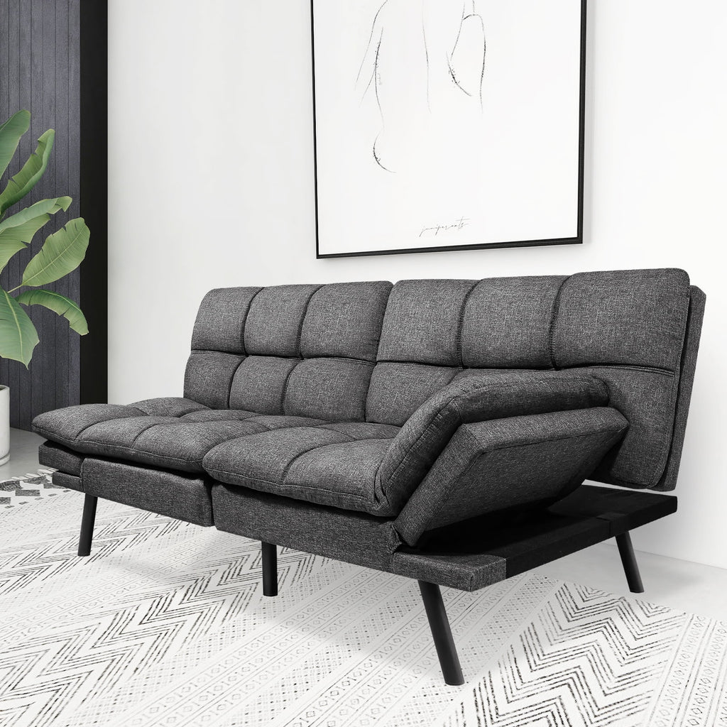 Memory Foam Futon Sofa Bed with Adjustable Armrests and Backrest, Gray I588017
