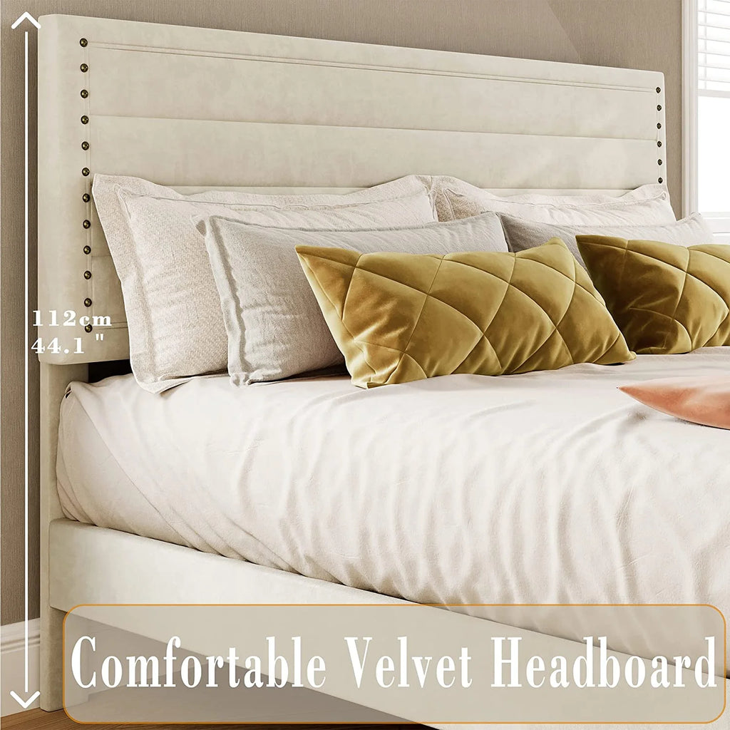 Beige Upholstered Wood Twin Bed Frame Q38375