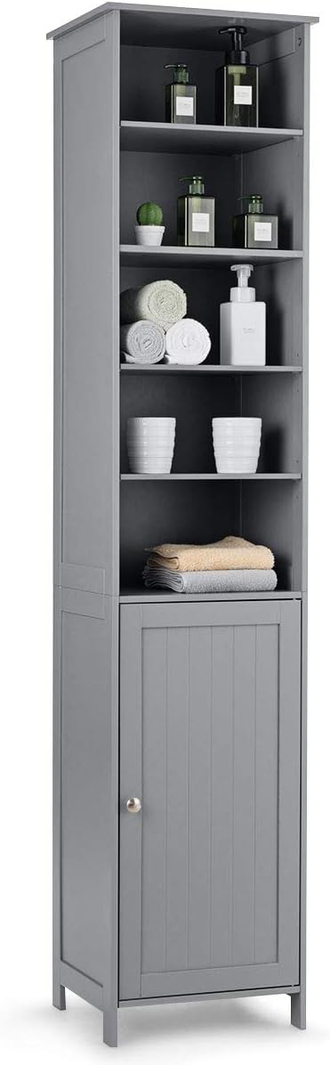 Gray Tall Bathroom Tower Cabinet with Adjustable Shelves B74627