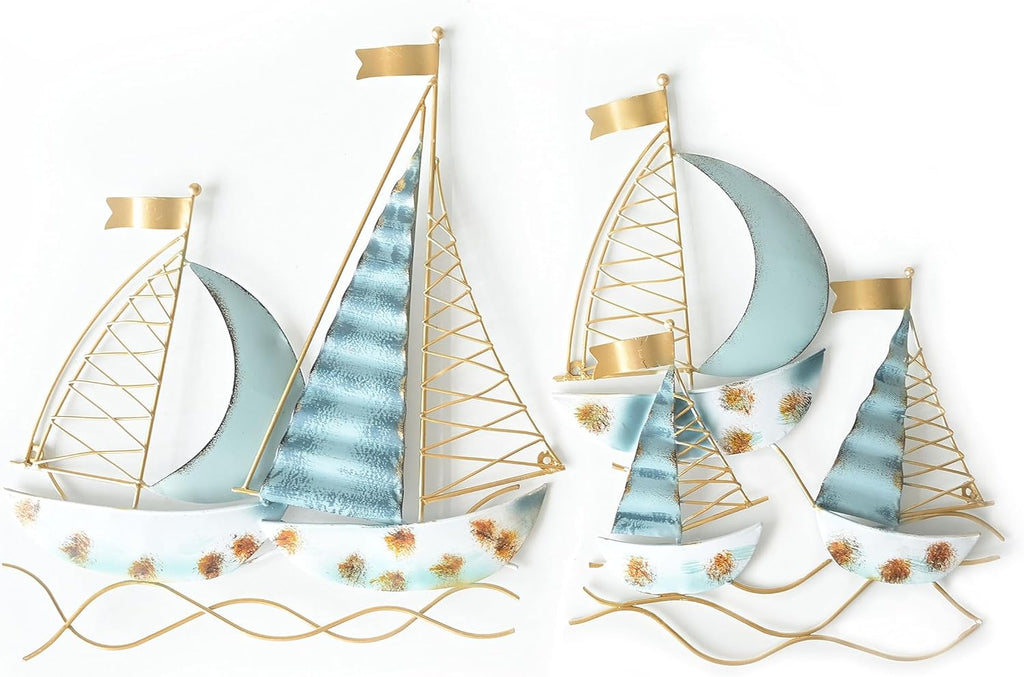 Set of 2 Blue Metal Sail Boat Wall Sculpture C411727