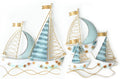 Set of 2 Blue Metal Sail Boat Wall Sculpture C411727