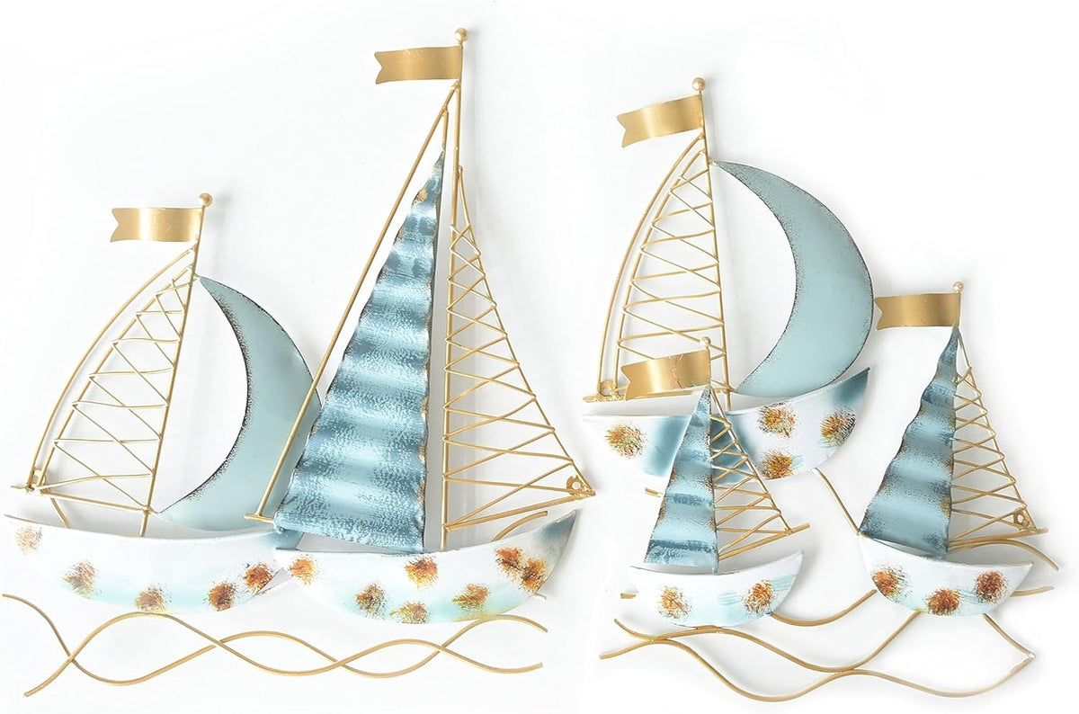 Set of 2 Blue Metal Sail Boat Wall Sculpture C411727