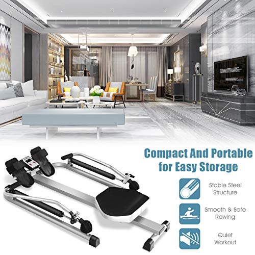 Hydraulic Rowing Machine with Adjustable Cylinder Resistance up to 110lbs & LCD Monitor S1808