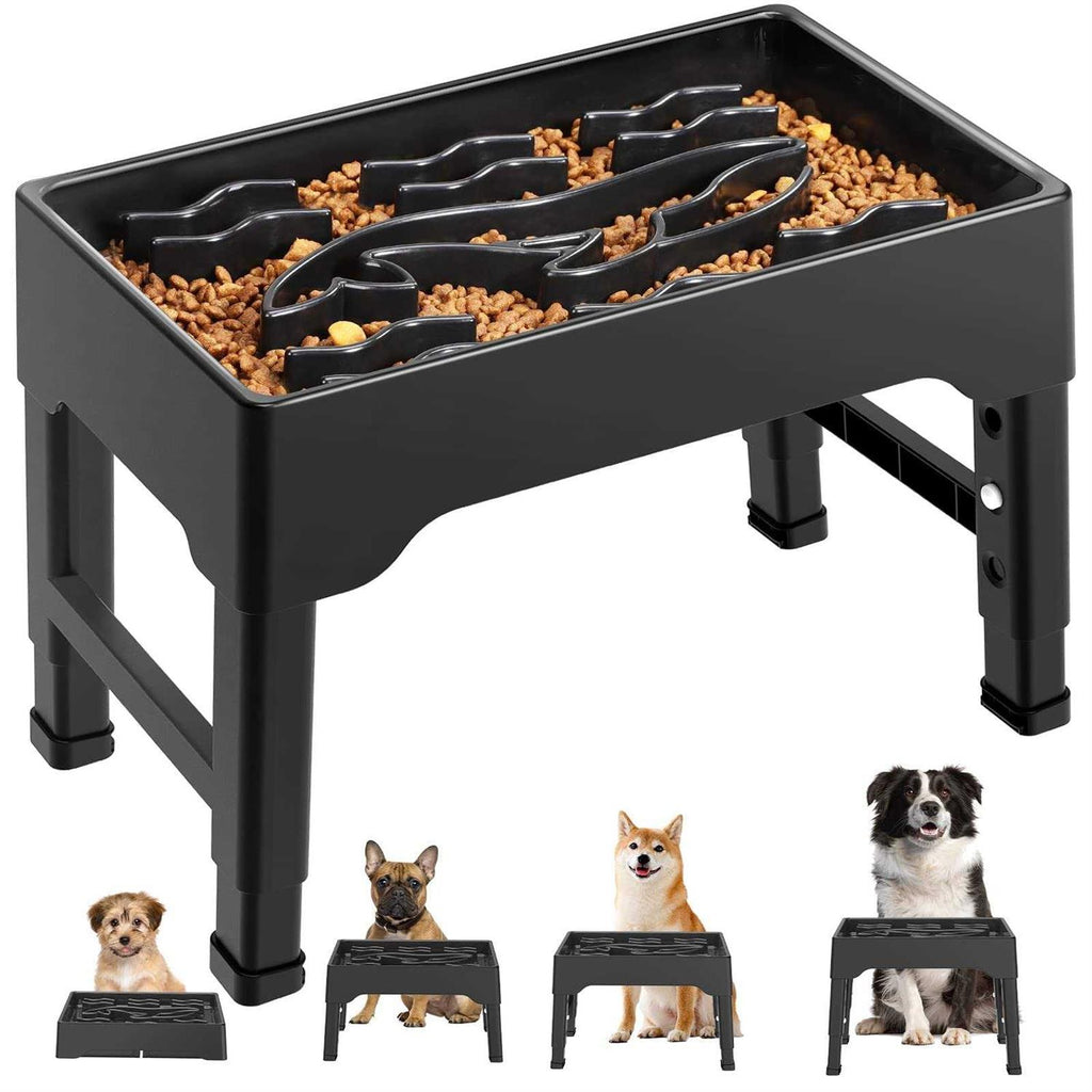 9 Cups Raised Slow Feeder Dog Bowls with 4 Adjustable Heights C65073