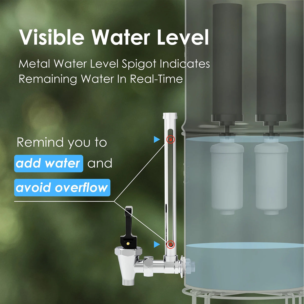 Stainless-steel Gravity-fed Water Filter System with 2 Filters and Stand T780
