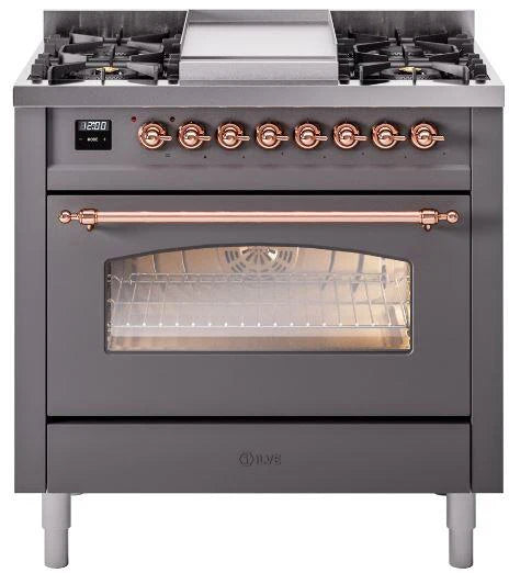 36 Dual Fuel Natural Gas Range Matte Graphite Copper Trim F172