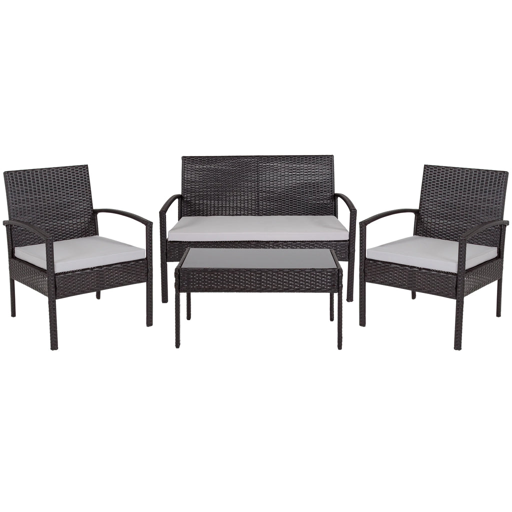 4 Piece Black Patio Set with Steel Frame and Gray Cushions U845