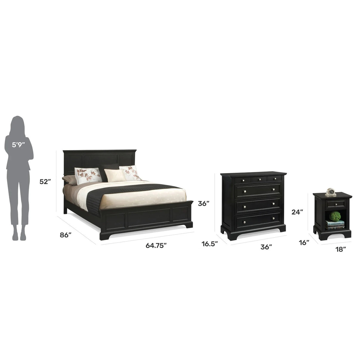 Ebony Queen Bedroom Set with Nightstand K9406