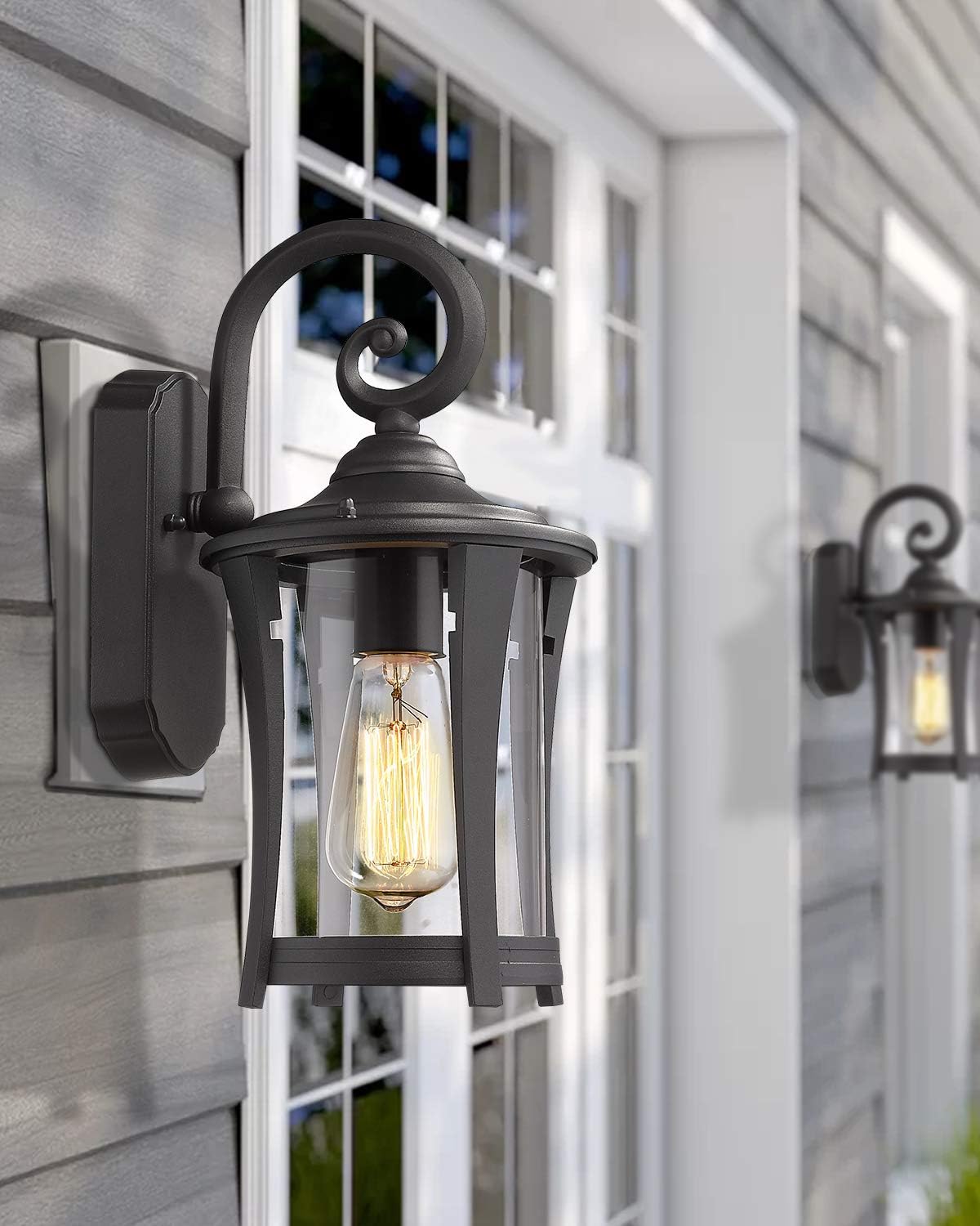Matte Black Cast Aluminum Outdoor Wall Lantern Light 2 Pack I906484