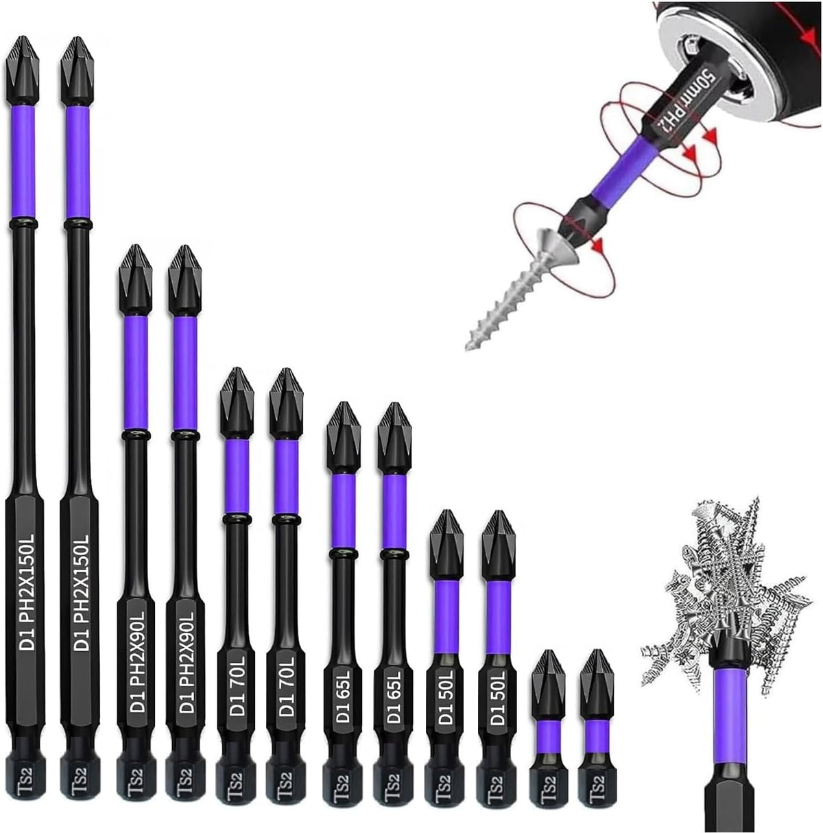 12-Piece Anti-Slip Shock-Proof Phillips Screwdriver Bit Sets, 1/4 Hex Shank Drill Bits V794