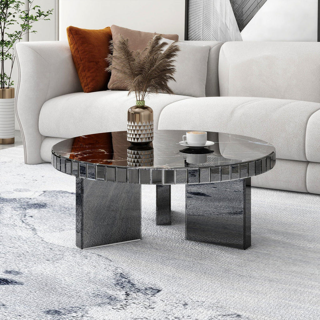 Grey Round Marble Textured Coffee Table Z658334