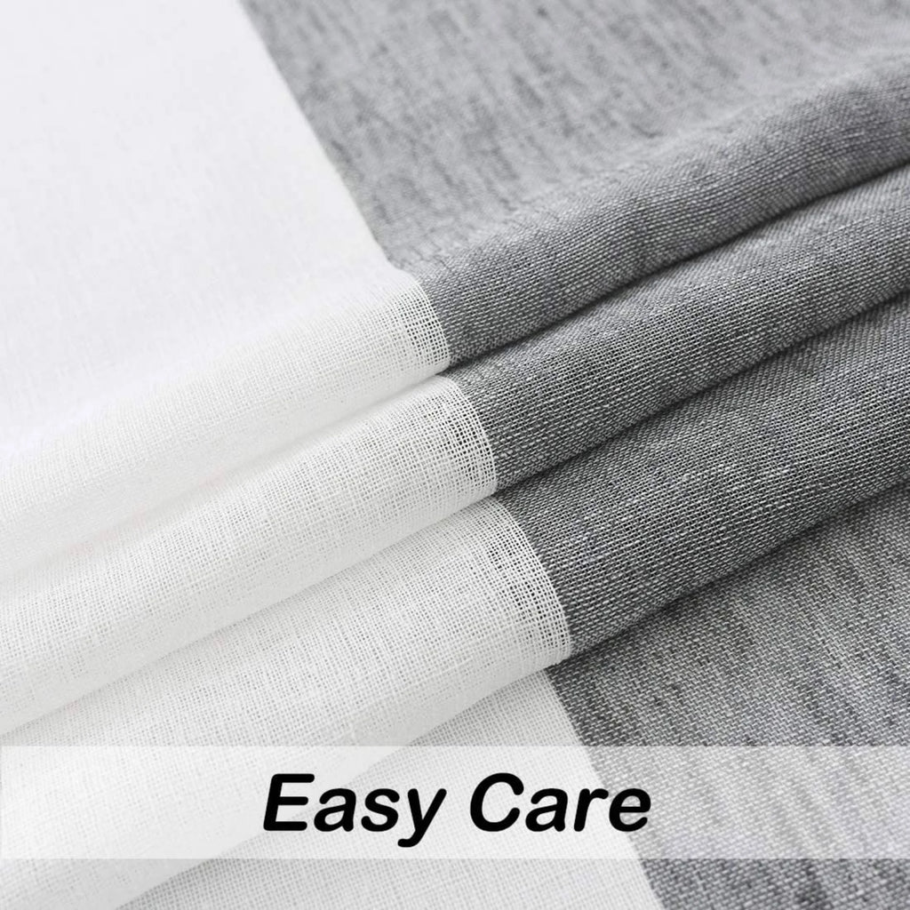 Gray White Sheer Linen Curtain Panels with Rod Pocket, 50"x84"x2 P34065