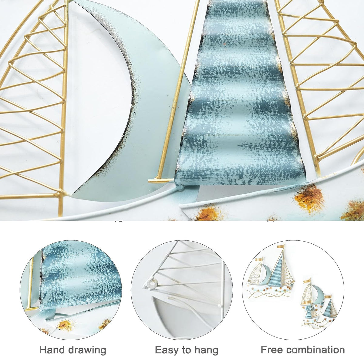 Set of 2 Blue Metal Sail Boat Wall Sculpture C411727