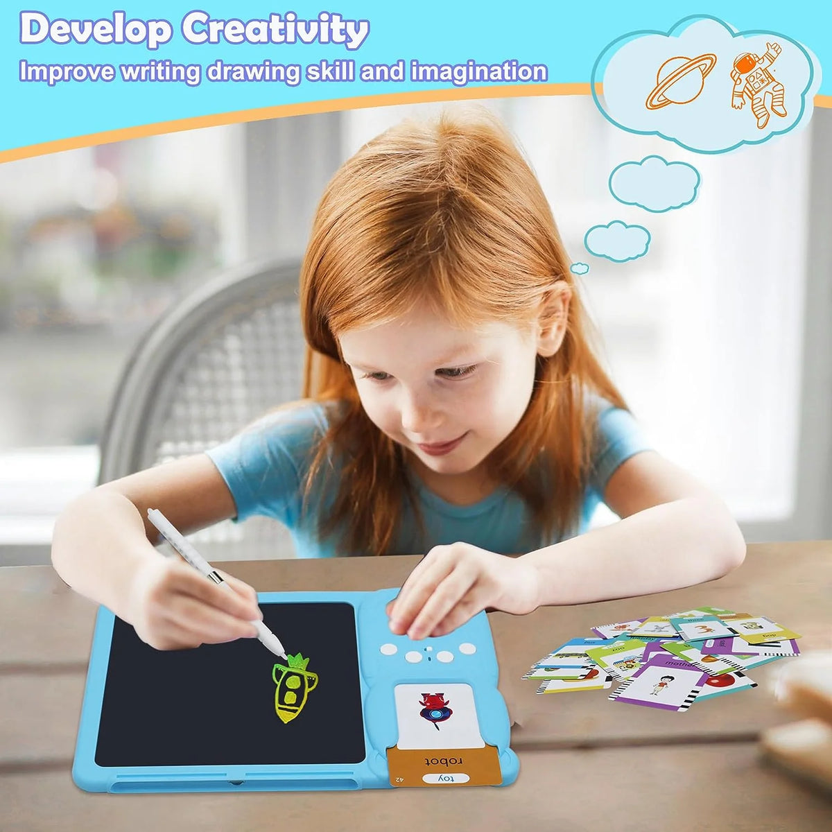 Talking Flash Cards with LCD Writing Drawing Tablet Toddler Toys 224 Words Blue M3754