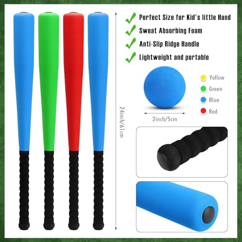 4 Pcs Foam Baseball Bat and Soft Baseballs T Ball Set U726818