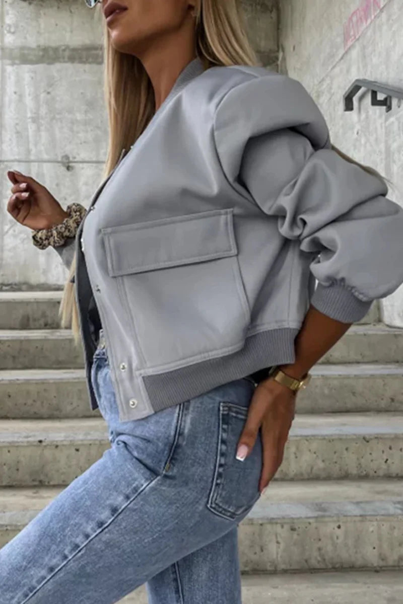 Solid Mandarin Collar Outerwear O155372