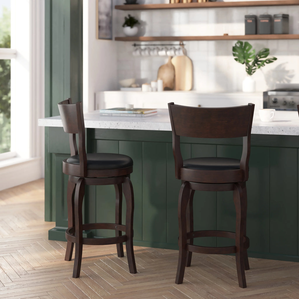 Espresso Swivel Counter Height Pub Stool with Black Faux Leather Seat U188