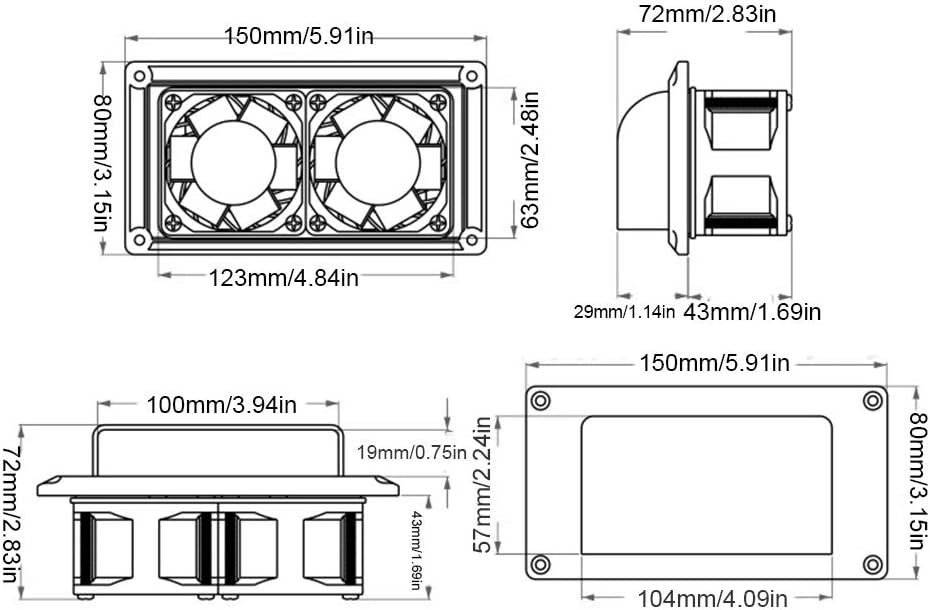 12V 25W RV Side Air Vent Exhaust Fan with Mounting Screws B710104