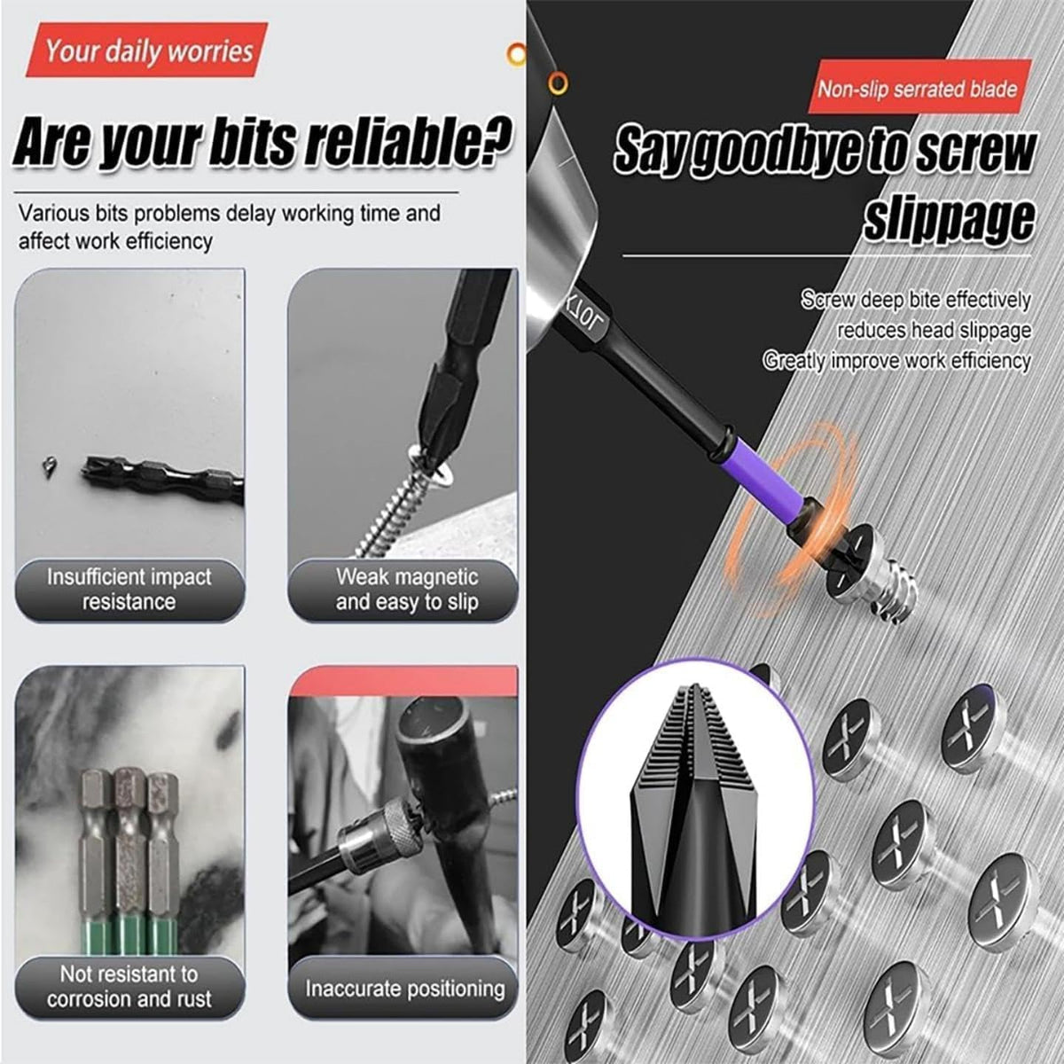 12-Piece Anti-Slip Shock-Proof Phillips Screwdriver Bit Sets, 1/4 Hex Shank Drill Bits V794