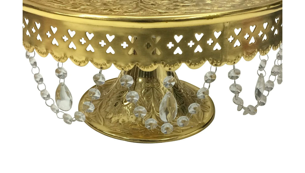 Gold Finish Round Wedding Cake Stand with Glass Clear Crystals Z516